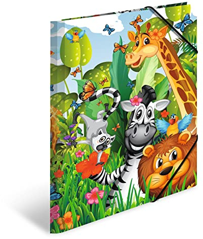 HERMA Sammelmappen A4 Dschungel Set, 3 Stück, Eckspanner-Mappen aus Pappe mit Kindergarten Motiv, Gummizug, Innenklappen und Innendruck für Jungen, Mädchen und Kinder