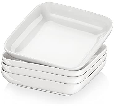 MALACASA,Série Ivy, Assiette Creuse en Porcelaine, Assiette à Soupe, 8 Pièces Assiettes Creuses Blanche, 21 cm,Assiettes Carrée, 21 cm, 1000 ml