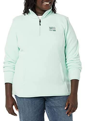 Amazon Essentials Disney | Marvel | Star Wars | Princess Damen Polar-Fleece-Mockjacken mit Viertelreißverschluss, Marvel Comic Logo, XL