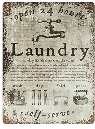 Anuncio de lavandería Letrero de metal Estilo vintage Cartel de chapa Carteles de pared para el hogar Bar Café Cocina Garaje Jardín Granja Habitación Hombre Cueva Decoración Novedad Familia Regalos de