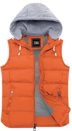 ZSHOW Men's Lightweight Winter Gilets Outdoor Windproof Vest Cotton Padded Gilets Hooded Sleeveless Vest Orange M