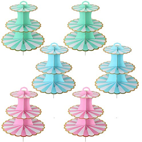 JMIATRY 6 Pack Cardboard Cupcake Stand 3 Tier, Multicolor Cake Stand, Afternoon Tea Stands Cardboard, Round Dessert Tower for Afternoon Tea, Birthday Party, Wedding and Baby Shower