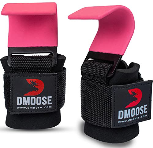 DMoose Crochet Musculation Poignet (Paire), dragonnes de Maintien de poignée pour Hommes et Femmes,néoprène rembourré de 8 mm d'épaisseur,soulevé de Terre, dynamophilie, Barre de Traction (Pink)