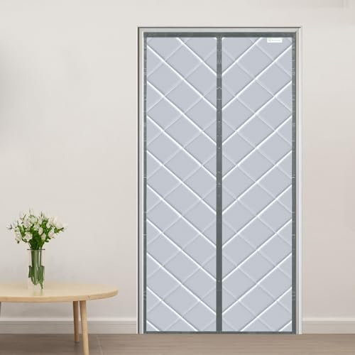 Meet Beauty Wärmeschutzvorhang Magnet für Türen, Upgrade Thermo Türvorhang Ohne Bohren, 90x190cm Isolier Schutz Vorhang, Haustierfreundlich, Wasserdicht, Winddicht, Volle Größe, Silbergrau