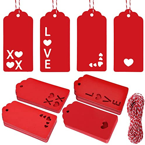 Whaline 120 Stück Valentinstag PapierGeschenkanhänger Rotes Herz Love XOXO Hängeanhänger mit Baumwollseil, vorgestanzte Etikettenanhänger für Hochzeit, Jahrestag, Muttertag, DIY, Handwerk,