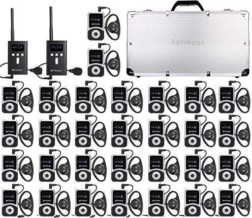 Retekess T130S (T130 2rd) Kabelloses Tour Guide System, Audio Guide System | für Tourismus, Fabrik, 100M, D-Kopfhörer, mit Tragbarer Ladebox mit 32 Steckplätzen