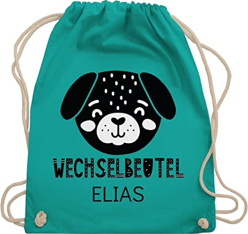 Turnbeutel Rucksack - Kita Beutel Wechselsachen Mädchen - Wechselbeutel mit Hund - Unisize - Türkis - personalisierter wechselkleidung kindergartenbeutel personalisierte wechsel stoffbeutel