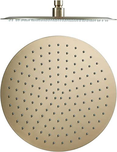 YRUIIA Pommeau de Douche Ronde Or Brossé 12 Pouces, Tête de Douche Pluie en Acier Inoxydable 304, Ultra-Mince, Haute Pression, Économiseur d'Eau, Tête Douchette, G1/2