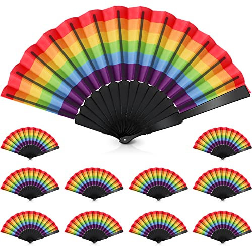 Hoteam 36 Pcs Rainbow Hand Fans Gay LGBT Fans Plastic Pride Decorative Folding Fans Chinese Colorful Hand Held Fan Rainbow Party Fans Foldable Dance Fan for Music Festival Events and Dance Supplies