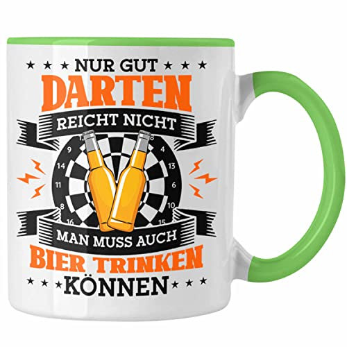 Trendation - Lustige Tasse für Dart Spieler Bier trinken Dart Spielen Dartsspieler (Grün)