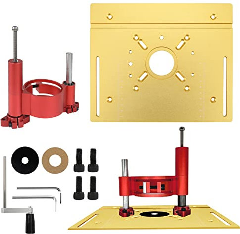Placa de inserción de aluminio para mesa fresadora y juego de mesa elevadora para fresadora, para bancos de carpintería para motores de 63.8-65mm de diámetro (dorado-2 piezas)