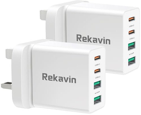 USB C Plug 2 Pack, 32W USB and Type C Plug for Apple iPhone 16/15/15 Pro/15 Pro Max/14/13/12/11/XS/XR/iPad, New iPhone Charger Fast Charge 3 Port Dual USB and Type C Charging Plug Adaptor UK
