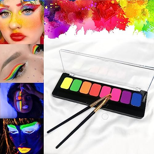 KARLOR Pittura UV al neon, 8 colori UV con pennello, colore corpo fluorescente, solubile in acqua per la pittura del corpo al neon, trucco per il viso, body paint make-up si illumina sotto luce nera