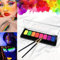 KARLOR Pittura UV al neon, 8 colori UV con pennello, colore corpo fluorescente, solubile in acqua per la pittura del corpo al neon, trucco per il viso, body paint make-up si illumina sotto luce nera