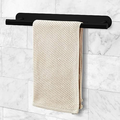 Joejis - Portasciugamani autoadesivo da 40 cm, in acciaio inox e nero opaco, multiuso, per cucina o bagno, senza trapano (nero opaco)