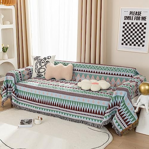 Homxi Sofabezug Zweisitzer,180x180CM,Couchbezug Universal Dreieck Muster Bezug Sofa Baumwolle Handtuch Sofa Grün Sofa Überzug Universal