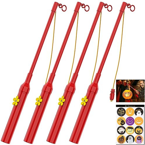 Bigqin 4 Stück LED Laternenstab Elektrisch, 30cm Länge Laternenstab mit Led Warmgelbes Licht, Kinder Elektrischer Stab für Sankt Martin Laternenumzüge und Halloween Kinderpartys - Rot