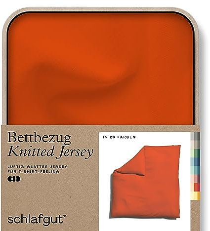 schlafgut Knitted Jersey Bettwäsche 135x200cm Bettdecke Bezug einzeln, Multicolor Uni, weich und faltenfrei mit Elasthan (Red Mid, 200x200)