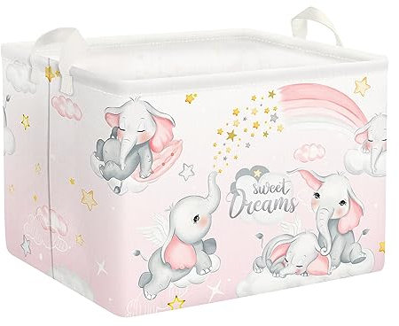 Clastyle Sleeping Animal Baby Laundry Hamper Collapsible Clothes Kids Storage Basket Waterproof Boys Girls Toy Box for Nursery Room, Elephant, 40*30*30 cm