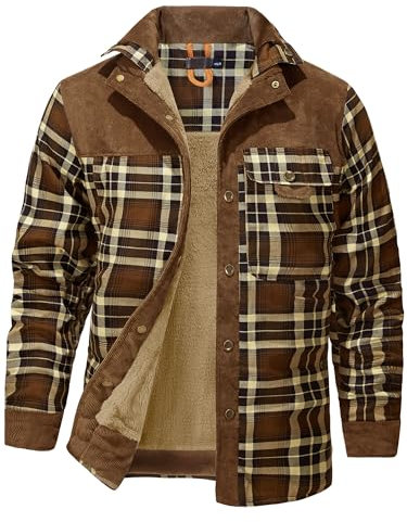 Mr.Stream Herren Thermohemd Flanellhemd Winterjacke Fleecefutter schützendem Innenfutter Holzfällerhemd Arbeitshemd 3251 Brown M