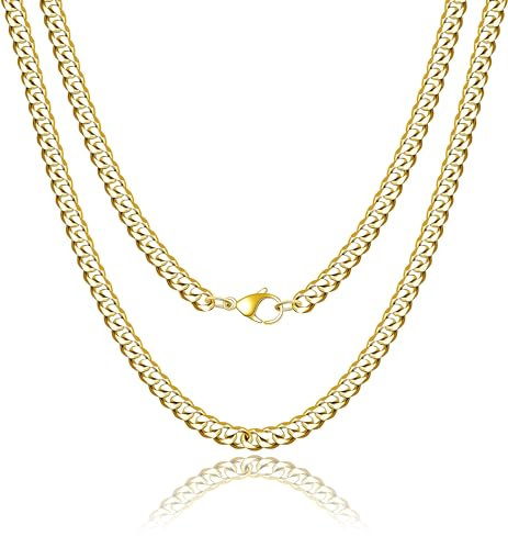 RWQIAN Edelstahl Klassische Kette Herren Gold 6mm Panzerkette Männer Link Chain Cuban Kette 51CM Hip-Hop Halskette
