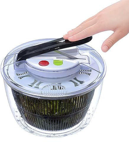 PODEC Escurridor De Ensalada De Verduras, Centrifugador De Frutas Y Lechuga con Asa, Secador Giratorio De Frutas De Gran Capacidad, Diseño De Doble Capa De Secado Rápido, para Cocina Casera