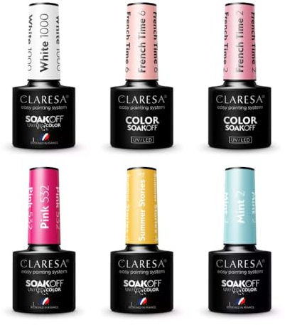 Claresa Hybrid Nail Polish Set - White 1000, French Time 6 & 2, Pink 532, Summer Stories 4, Mint - 5 g Each
