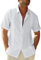 Glacspyg Men's Linen Short Summer Short Sleeve Guayabera Linen Shirt Work Casual Shirt Fit Business Casual Holiday White 2XL