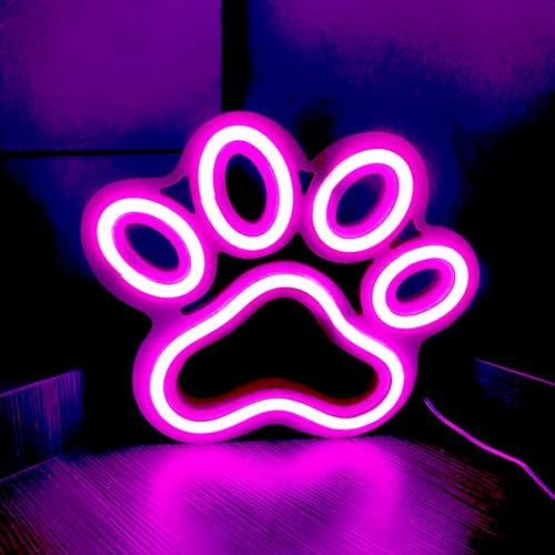 Enseignes Lumineuses pour Décoration Murale,Panneau Lumineux Néon Alimenté par Batterie ou USB,Lumières Néon de jeu d'Anime en forme de patte de chien pour chambre de garçons adolescents(Rose)