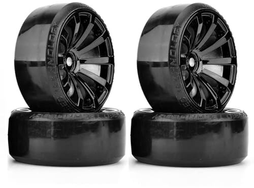 KINGCOO RC Drift Car Wheel and Tyre, 4PCS 63mm Hard Tires 10 Spoke Plastic Wheel Rims for 1/10 On-Road Racing Drifting Car Spare Parts for HSP Tamiya HPI Kyosho (Black)