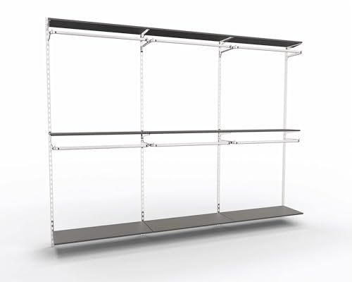 Wandschienensystem Sets New York Regalsystem Chrom inkl. Konfektionsrahmen, Bodenträger und Regalböden, Wandschienen H-Lochung, Verkaufswand Ladenbausystem erweiterbar (Anthrazit, 3er-Set, 3 m)