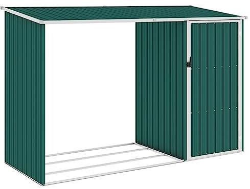 Abri à Outils en métal avec Toit incliné, étagère de Rangement en Rondins et d’Une Grande Remise, Abri de Stockage pour Jardin Abri de Jardin Hangar de Stockage Acier, 245x98x159 cm