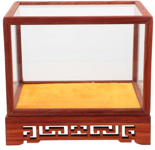 Zerodeko Caja expositora transparente de cristal transparente con base de madera rústica y estante de exhibición antiguo, vitrina de madera, base de jarrón de madera, cúpula de cristal con base para