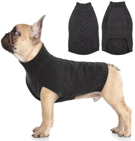 Katzinst Hundepullover Mittelgroße Hunde, Strickpullover Hundepulli, Dicken Material Pullover Haustiermantel für Winter, Bequem Fleece Hund Pullover für Dalmatiner, Farbe: Grau, Größe: L