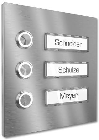 Graviers Design Campanello multi familiare con Pulsante LED Targhetta 3 nomi - V2A acciaio inox 140x150 mm - incasso selezionabile esterno per porta d'ingresso di casa