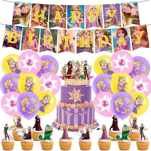 Prinzessin Party Luftballons,Mädchen, Princess Geburtstagsdeko,32PCS Mädchen Latex-Ballon,Prinzessin Party Supplies Banner Cake Topper Ballon für Geburtstagsfeier