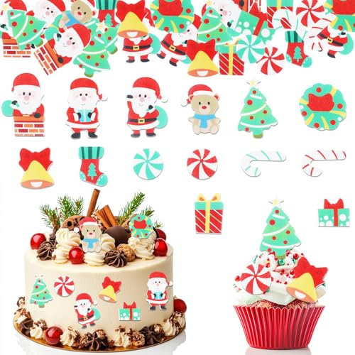 GoldRock Essbare Tortendeko Weihnachten,100 Stück Weihnachts Esspapier Tortendeko Weihnachten Essbar Cupcake Topper,Weihnachtsmann Muffin Deko,Kuchen Deko Weihnachten,Tortendeko Essbar für Weihnachten