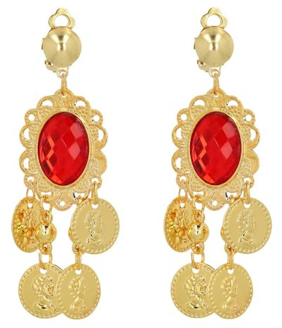 Boland 64575 - Ohrringe Rubin für Kostüme, Ohrclips, Modeschmuck, Zubehör, Accessoire für Karneval und Mottoparty