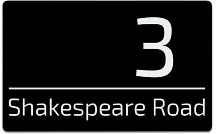 KreateSquare Personalised House Numbers Plaques, 200 x 130mm Black Aluminium Door Number Plaques for Wall | Engraved House Signs for Outside, Custom Address Name Plates (Design 2)