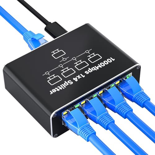 NEUTYPECHIC Switch Ethernet 4 Porte, 1000 Mbps Switch Ethernet 1 a 4, Sdoppiatore Ethernet RJ45 Aluminio con Cable de Type C para Ordenadores, Conmutadores, Televisores, Switch, Router, Set-top Box