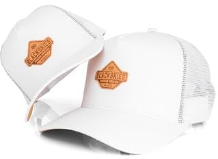 Blackskies® Essentials Trucker Cap - 2er-Set Eltern Kinder - Partnerlook Baseball Cap Mutter-Vater-Kind Geschenk Mini-Me Basecap Papa-Sohn & Mama-Tochter Weiß-Braun - 45-49 cm
