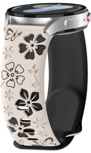 MoSuul Fiori Cinturino 20MM per Samsung Galaxy Watch 7/FE/6/5 40, 44mm/Watch 6 Classic 43, 47mm, Silicone Morbido Donna Sportivo Cinturini in Silicone per Galaxy Watch 5 Pro 45mm Starlight+Rosa