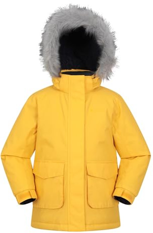 Mountain Warehouse Ranger Plain Kids Water Resistant Jacket - Elasticated Cuffs & Hem, Adjustable Hood, Boys & Girls - Best for Autumn, Winter, Outdoors & Hiking Mustard Kids Size 5-6 Years