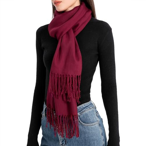 Century Star Écharpe pour femme avec franges - Fonctionnelle comme écharpe et poncho pour l'hiver. Plusieurs couleurs disponibles - Classique, polyvalente et chaude, Bordeaux, taille unique