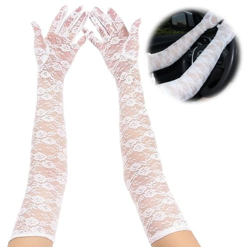 YNR 50cm Women's Long Lace Floral Gloves, Stretchy 80s Floral Opera Gloves,Bridal Dance Gloves for Wedding, Tea Party, Masquerade, Costume