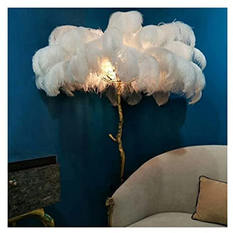 Luxury LED Ostrich Feather Floor Lamp for Princess Bedroom Nordic Modern Design with Romantic Tree Branch Living Light Elegant Standing Bedside Lamp for a Touch of Luxury (Resin Body H170CM