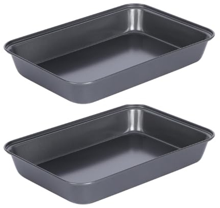 2 Pcs Non-Stick Oven Trays, 12.4 x 8.7 x 2 inch Baking Trays, Carbon Steel Bakeware with Non-Stick Coating for Easy Release, Oven Tray for Roasting and Baking in the Oven