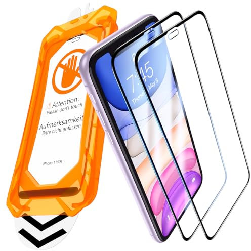 UniqueMe für iPhone 11/XR für Panzerglas - [Full Screen Displayschutz] Schutzfolie für iPhone 11/XR Schutzglas,Auto Installation,2 Stück