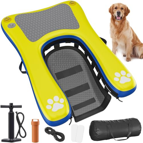 Plateforme Gonflable pour Chiens de Grande Taille jusqu'à 104,3 kg, Rampe de Piscine pour Chien avec marches antidérapantes | Rampe d'eau pour Bateau, Piscine creusée, lac | Rampe Flottante Robuste