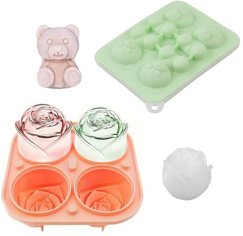 2 Stück Silikon Eiswürfelform, Niedliche 3D Eiswürfelformen, Wiederverwendbar Eiswürfelbehälter mit Deckel und Trichter, Leicht Herausnehmbar Silikon Eiswürfelbehälter für Eis, Whiskey, Cocktail, Saft